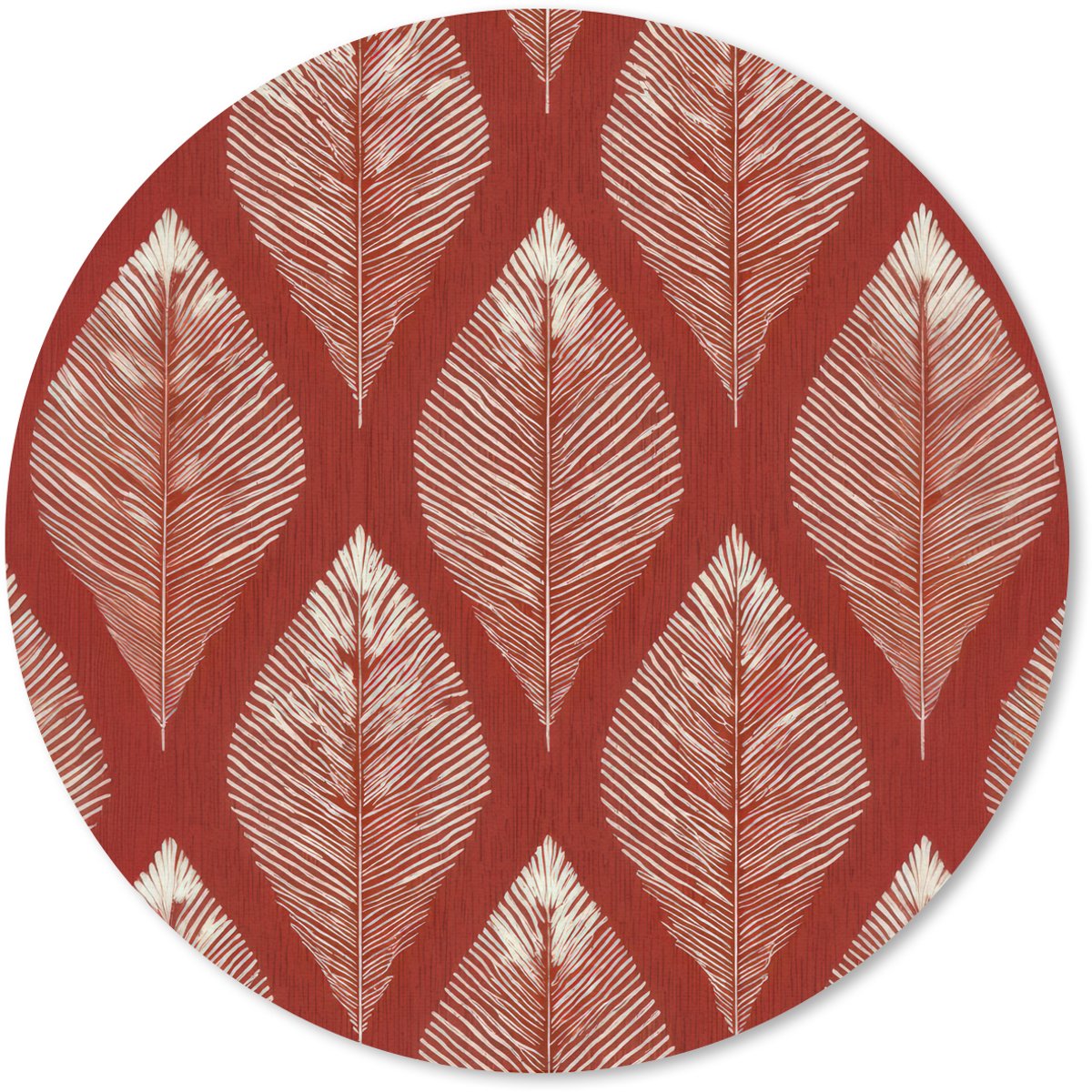 Muismat rond 50x50 cm - Mousepad Bladeren - Rood - Elegant - Ronde muismatten