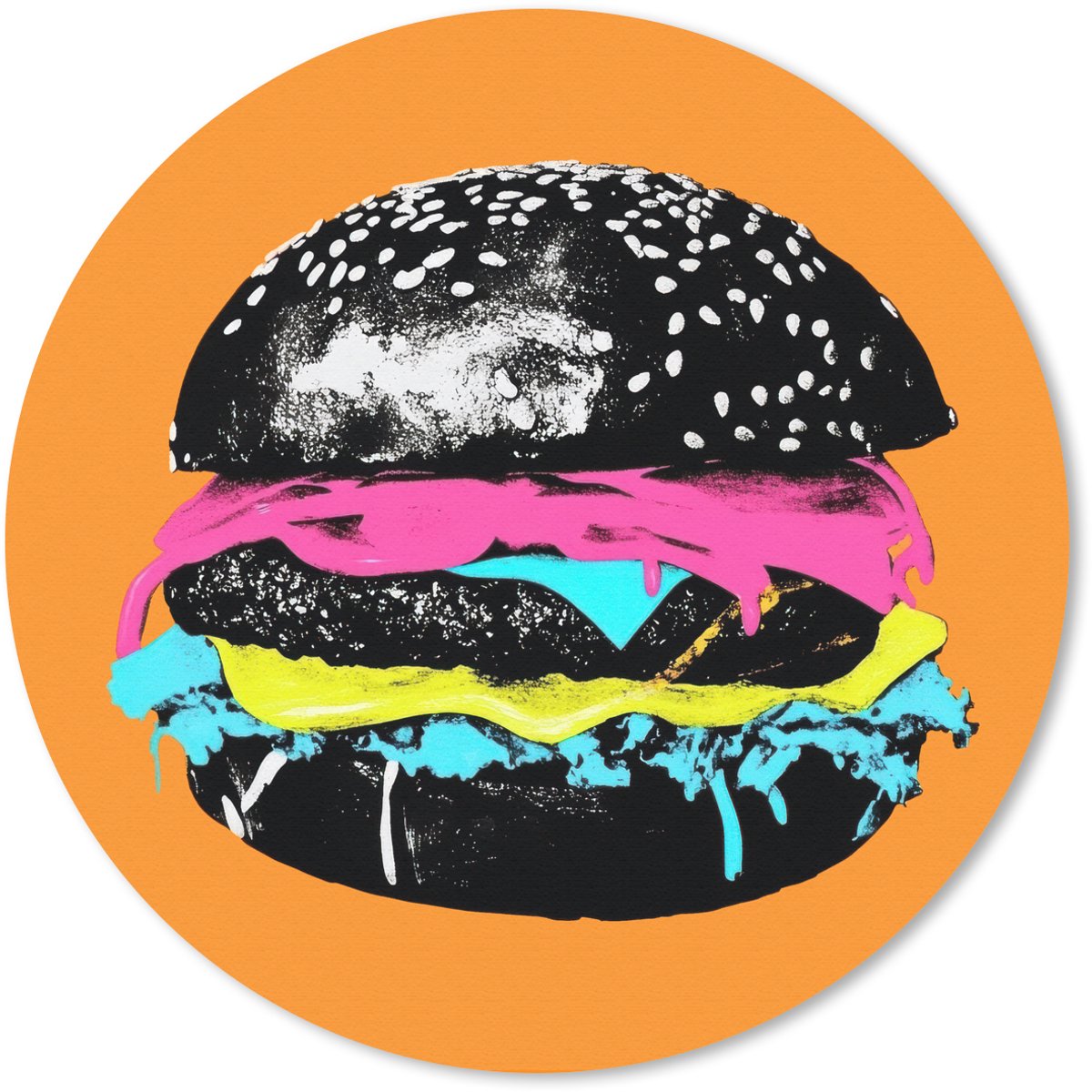 Muismat rond 20x20 cm - Mousepad Hamburger - Oranje - Neon - popart - Ronde muismatten