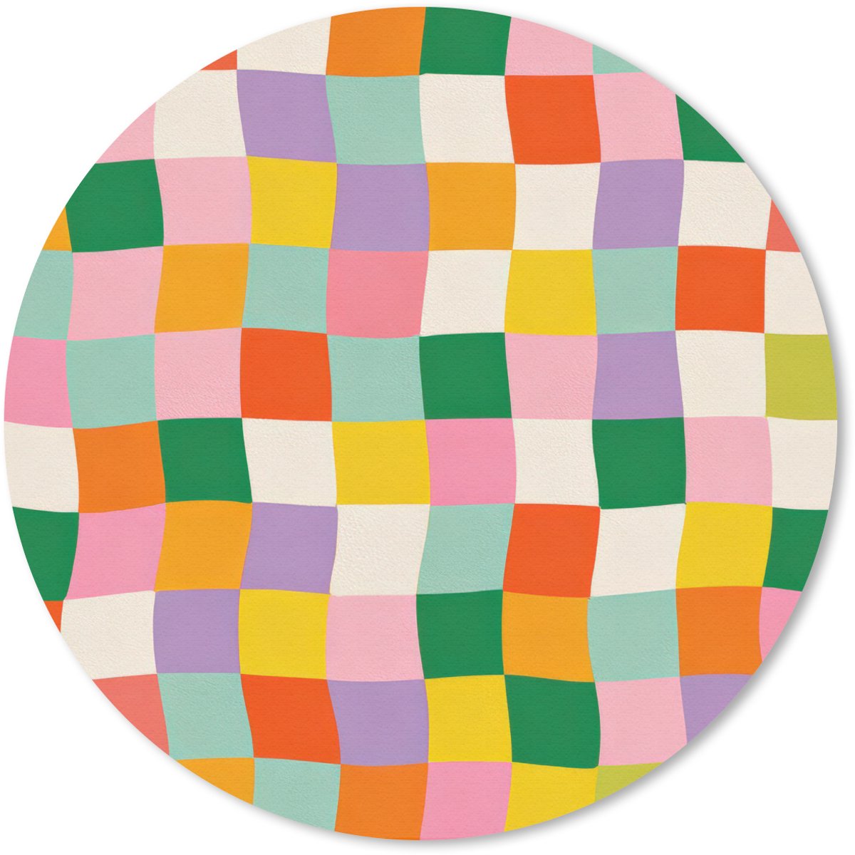 Muismat rond 40x40 cm - Mousepad Vierkanten - Kleurrijk - Golvend - Ronde muismatten