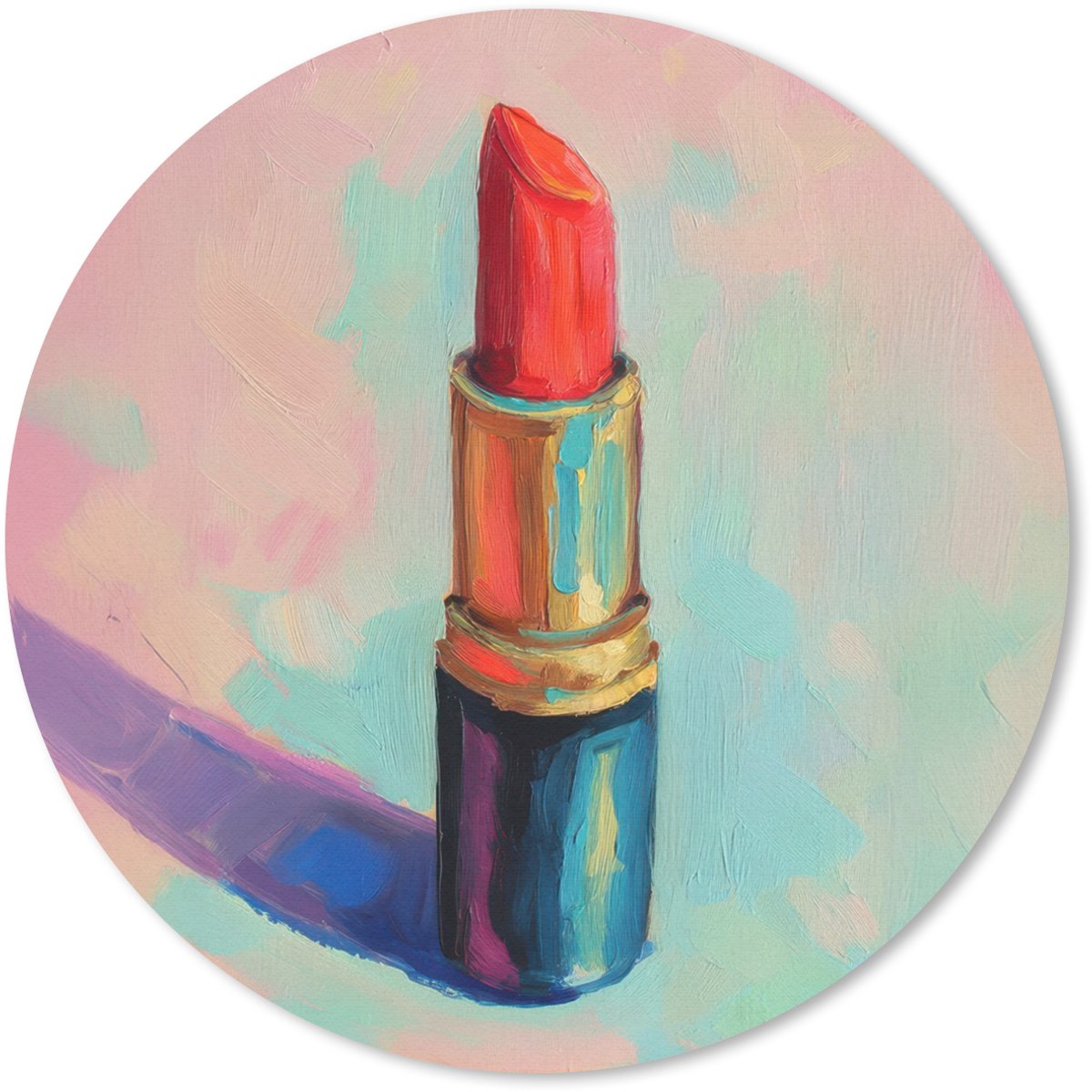 Muismat rond 40x40 cm - Mousepad Lippenstift - Rood - Penseelstreken - Ronde muismatten