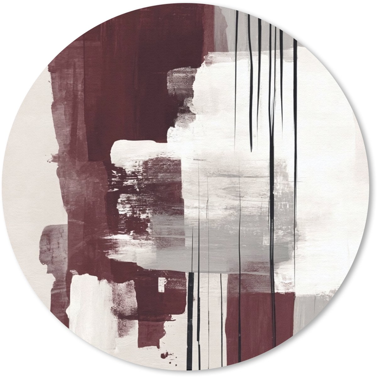 Muismat rond 40x40 cm - Mousepad Penseelstreken - Abstract - Lijnen - Rood - Ronde muismatten