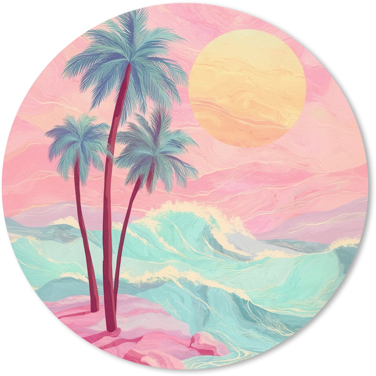 Muismat rond 40x40 cm - Mousepad Palmbomen - Golven - Zee - Ronde muismatten