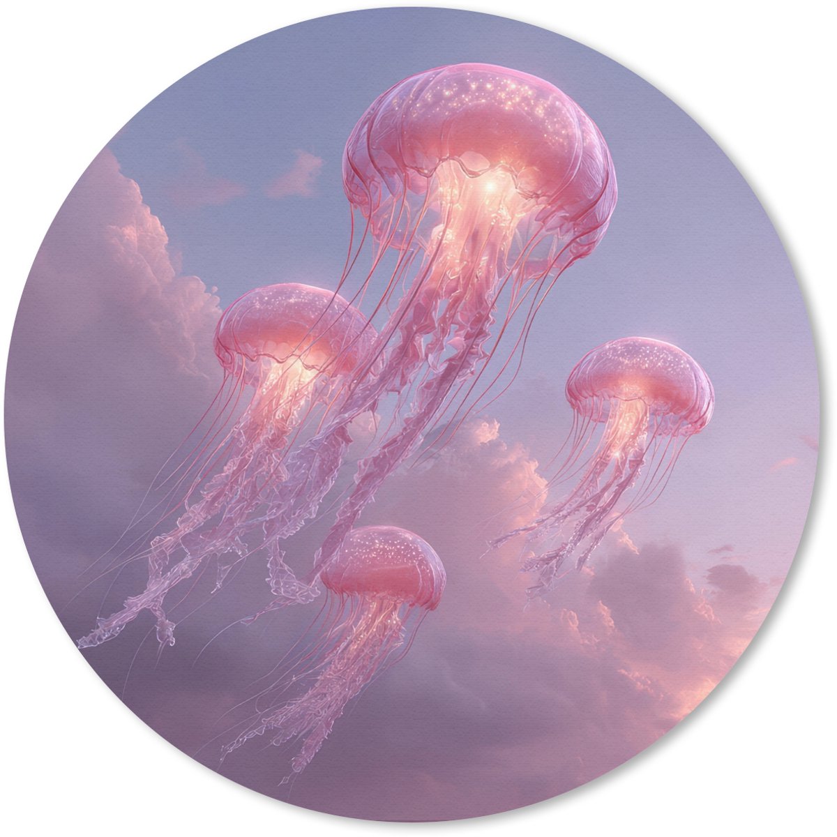 Muismat rond 40x40 cm - Mousepad Kwallen - Roze - Wolken - Ronde muismatten