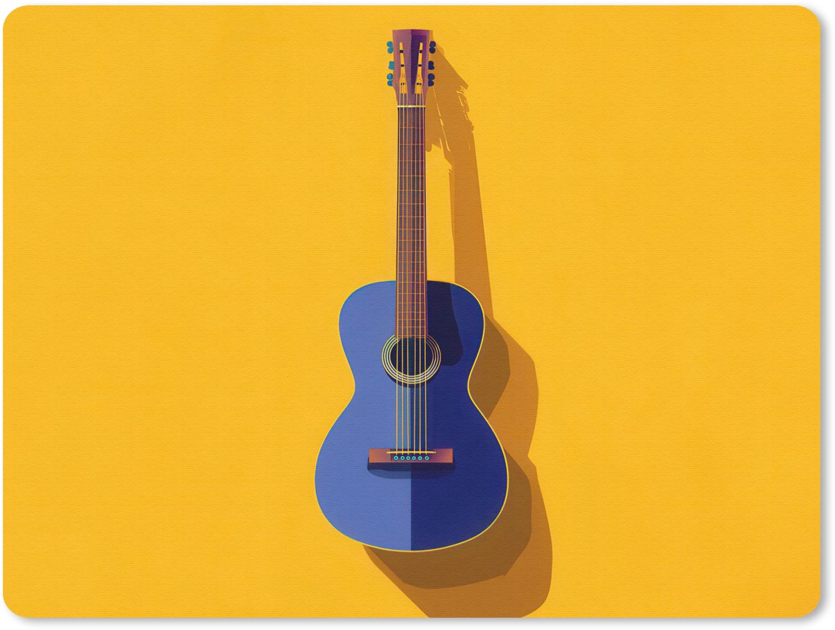 Muismat 23x19 cm - Mousepad Gitaar - Akoestisch - Minimalistisch - Geel - Muismatten