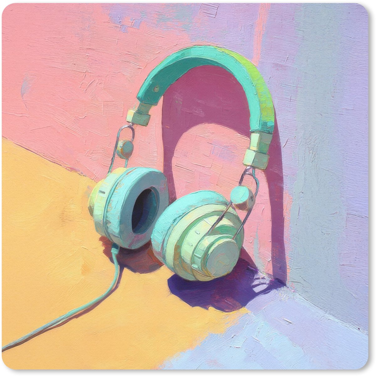 Muismat 20x20 cm - Mousepad Koptelefoon - Mintgroen - Draad - Muismatten