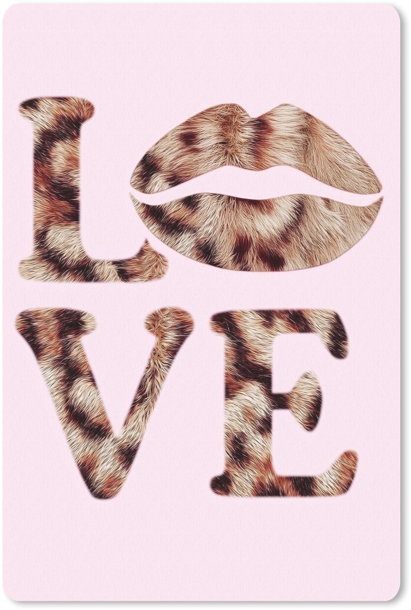 Muismat 18x27 cm - Mousepad Tekst - Love - Pantervacht - Lichtroze - Muismatten