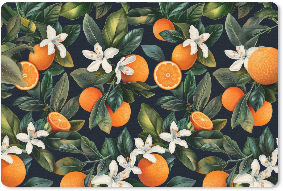 Muismat 27x18 cm - Mousepad Sinaasappels - Bloesems - Bladeren - Tropisch - Muismatten