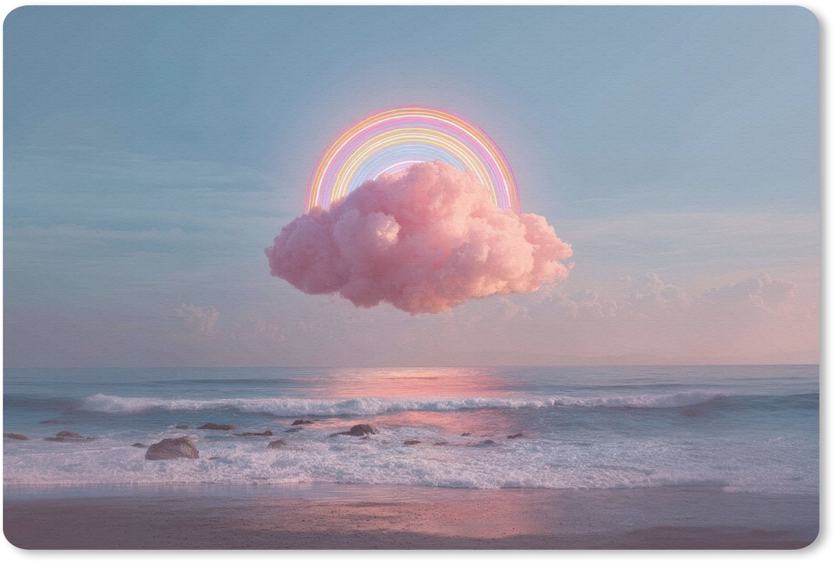 Muismat 27x18 cm - Mousepad Wolk - Regenboog - Zee - Muismatten