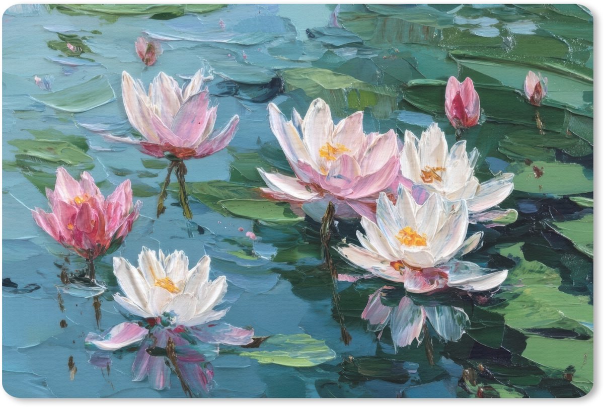 Muismat 27x18 cm - Mousepad Waterlelies - Bloemen - Roze - Water - Muismatten