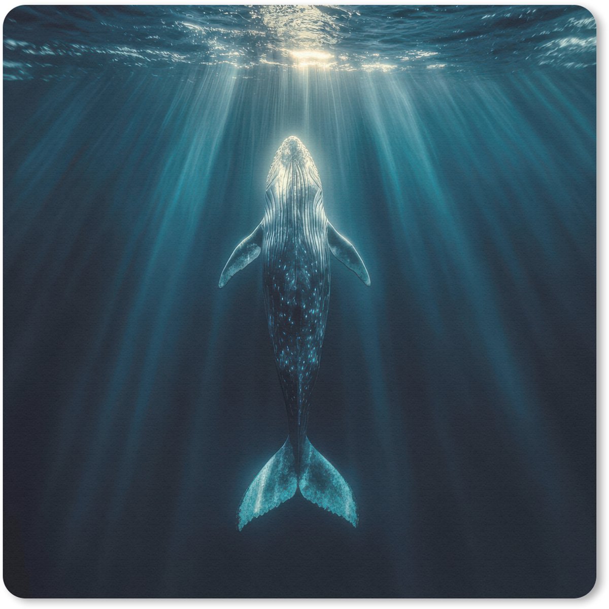 Muismat 20x20 cm - Mousepad Walvis - Water - Zonnestralen - Blauw - Muismatten
