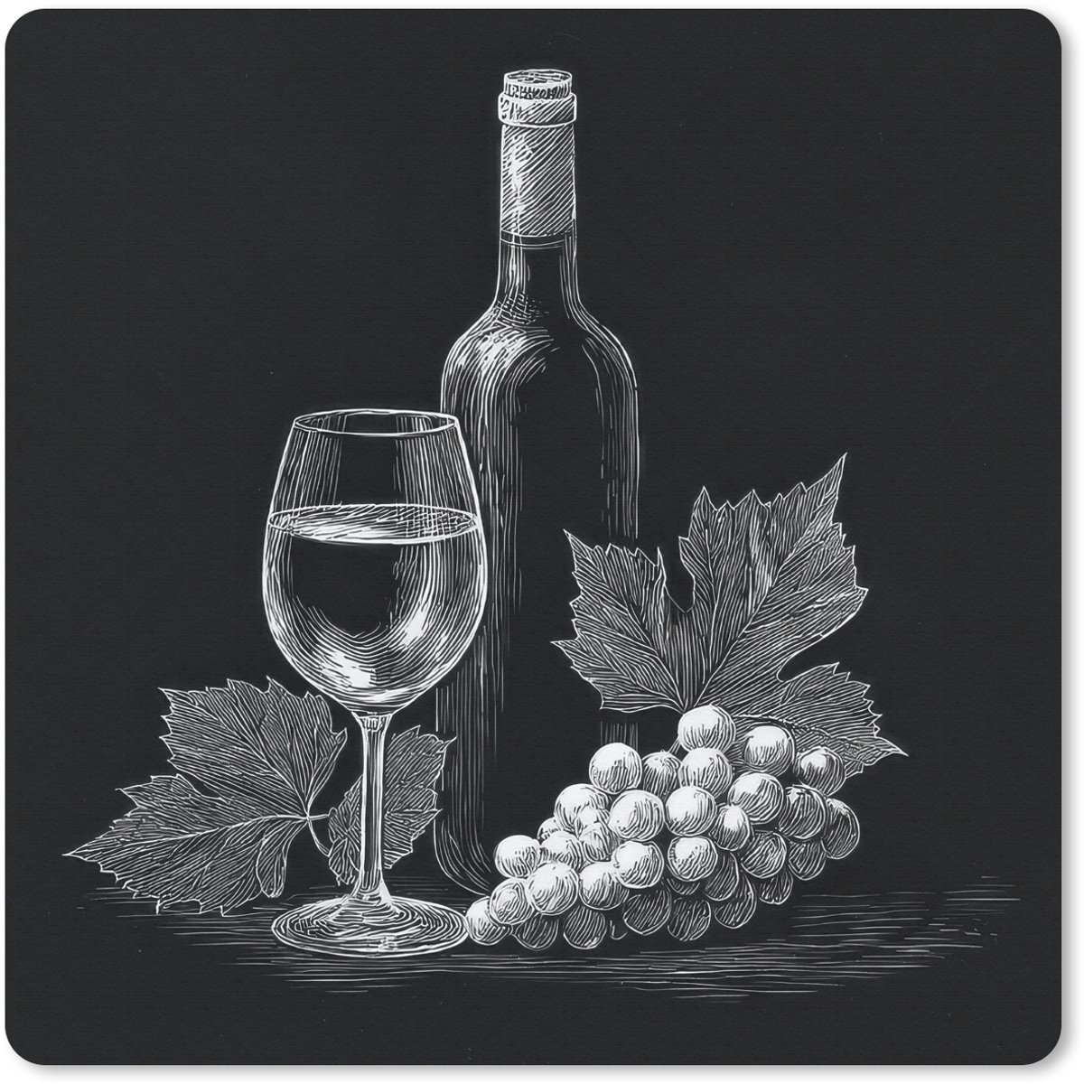 Muismat 30x30 cm - Mousepad Wijnfles - Glas - Druiven - Bladeren - Muismatten