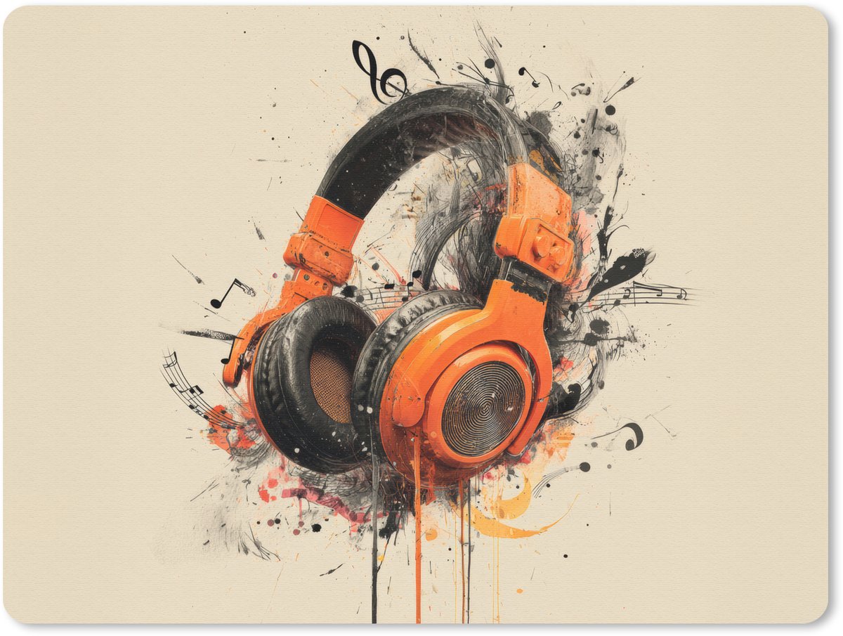 Muismat 23x19 cm - Mousepad Koptelefoon - Oranje - Explosief - Muismatten