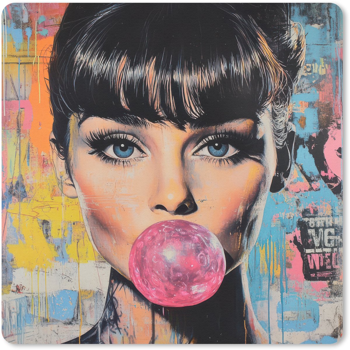 Muismat 20x20 cm - Mousepad Kauwgom - Vrouw - Penseelstreken - Modern - Muismatten