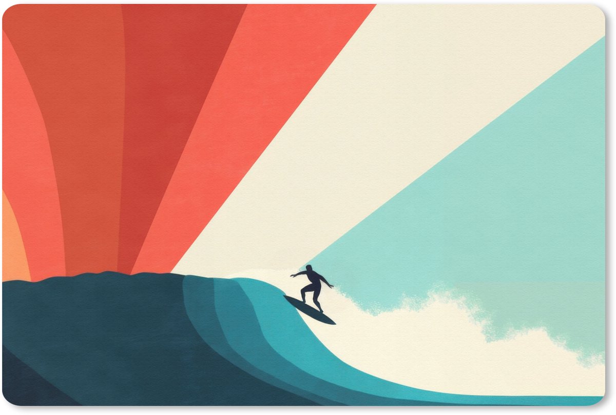 Muismat 27x18 cm - Mousepad Surfer - Abstract - Golven - Zonnestralen - Muismatten