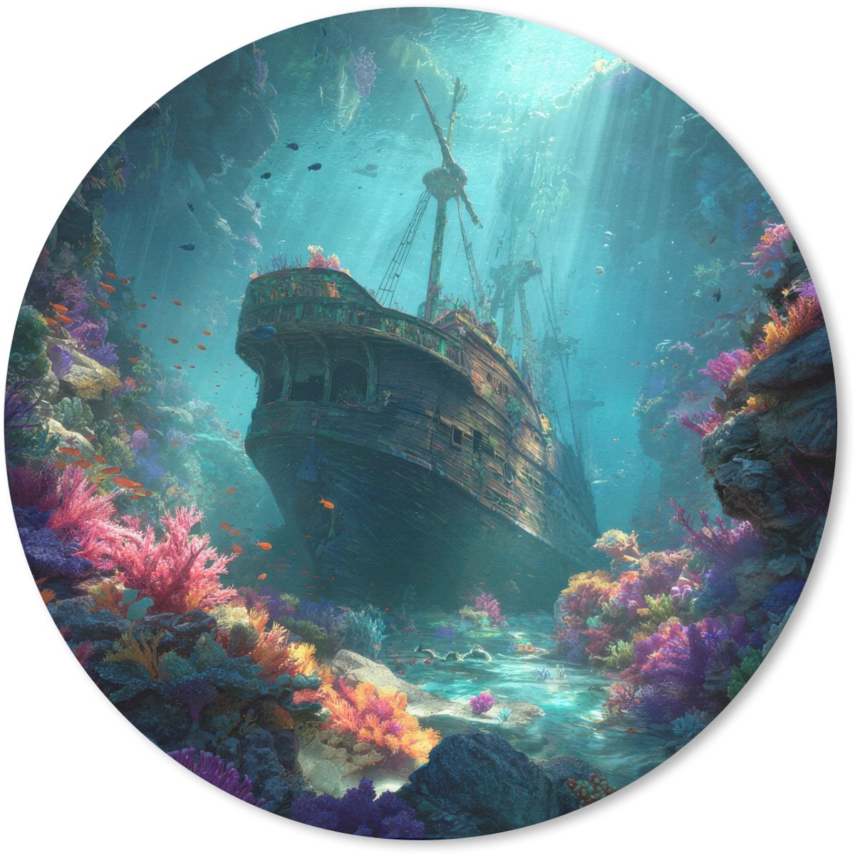 Muismat rond 50x50 cm - Mousepad Schip - Hout - Koraalriffen - Zonlicht - Ronde muismatten