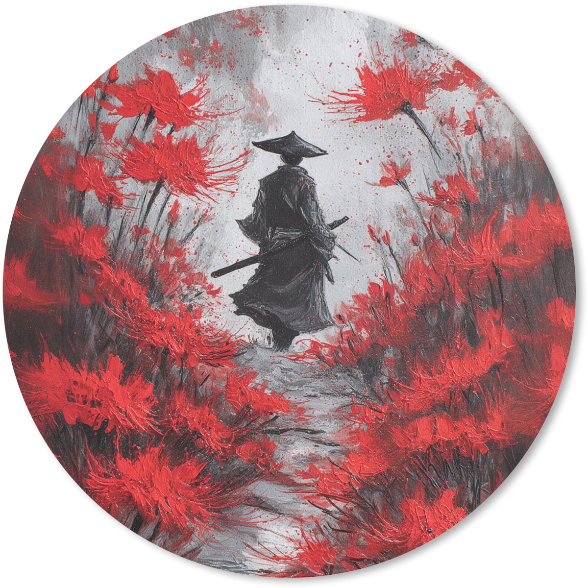 Muismat rond 50x50 cm - Mousepad Rode bloemen - mistig - Man - Ronde muismatten