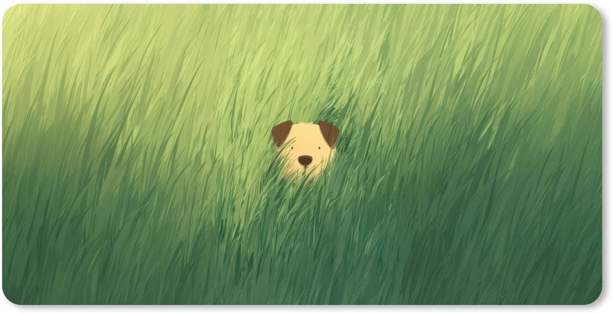 Muismat XXL 100x50 cm - Bureau onderlegger - Bureau mat Hondje - Gras - Oren - Bruin - Bureaumat - Gaming mousepad xl - Bureaulegger groot - Computer deskmat