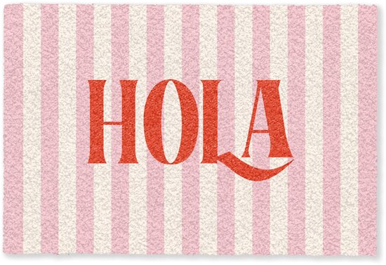 Paillasson 60x40 cm - Paillasson Hola - Citation - Rayures - Pastel - Rose - Rouge - Wit - Tapis d'intérieur - Paillasson - Paillassons imprimés