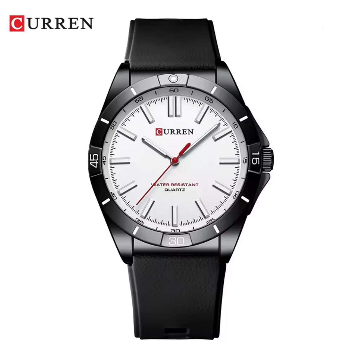 CURREN Horloge 8449 - Zilverkleurig-Zwart-Wit - Heren - Quartz - Ronde Kast - Siliconen Band - Lichtgevend - Outdoor Sporthorloge - Waterbestendig
