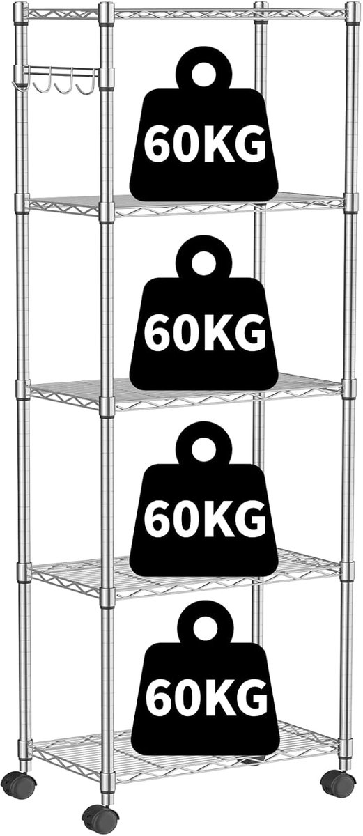 Keukenrek Met Wielen - Mult Functioneel Plankenrek voor Badkamer, Keuken en Kantoor