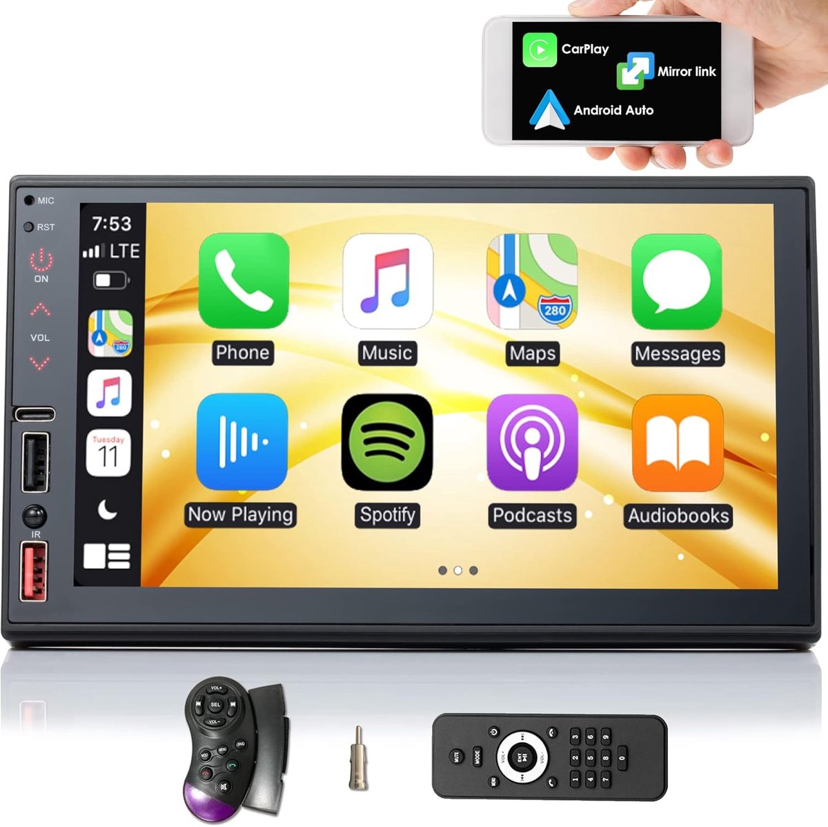 7 inch 2 Din Autoradio met Bluetooth, CarPlay, Android Auto en Spiegelscherm