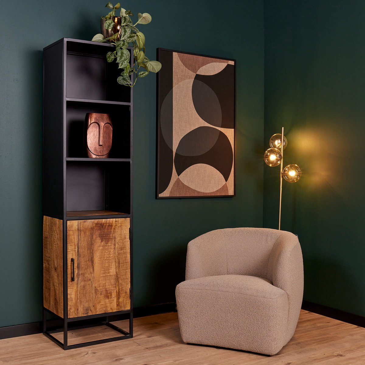 Meubels4nu - Oakland - Boekenkast - 50 x 200cm - Mangohout - Opbergkast - Vitrinekast - Snelle levering