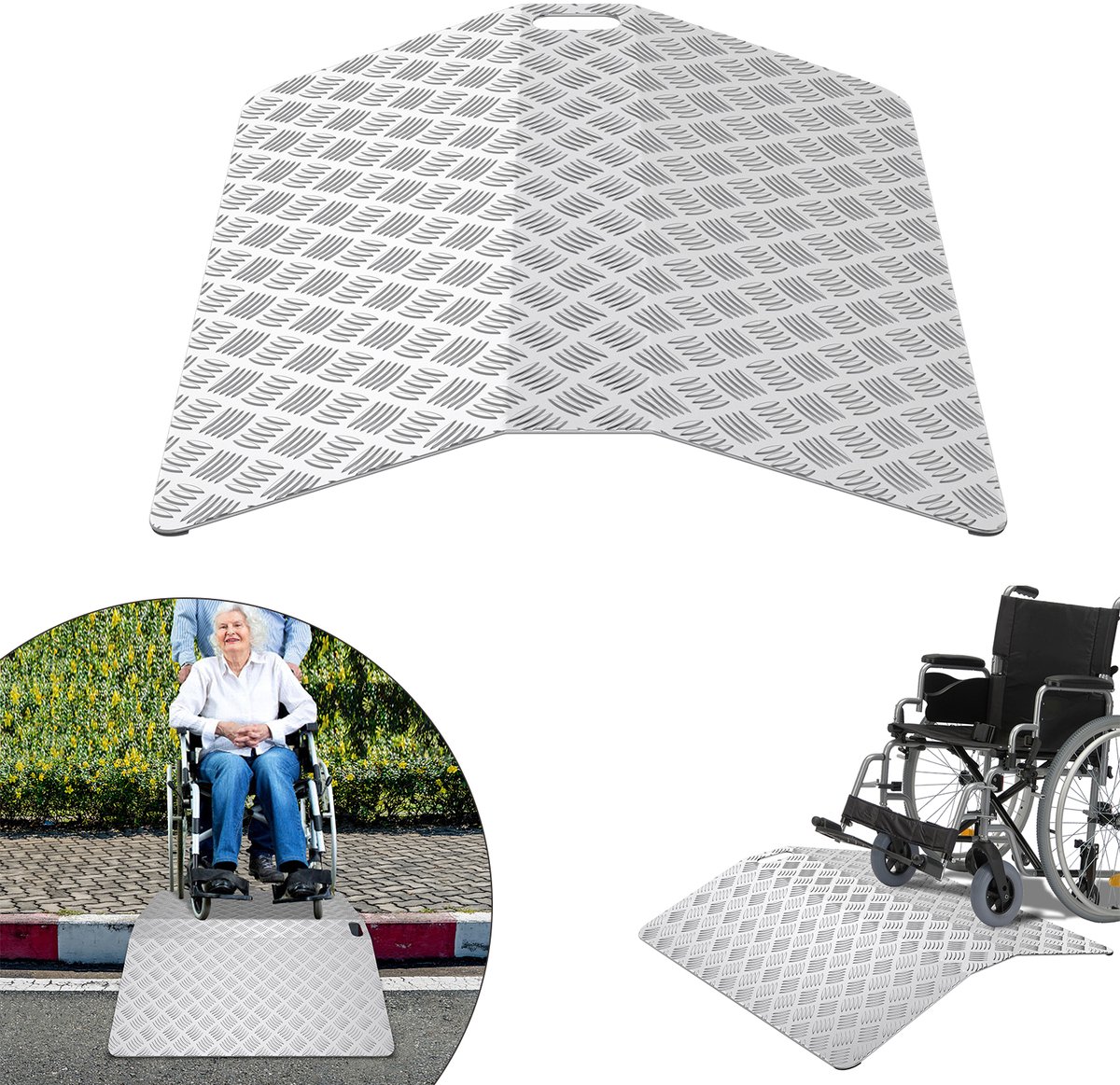 60cm Deurplafondsramp Rolstoelramp 10cm Hoog, 70cm Breedte Plafondsramp Voor Rolstoel Plafondbrug Antislip Draagbaar Met Grepen Voor Binnen- En Buitenruimte