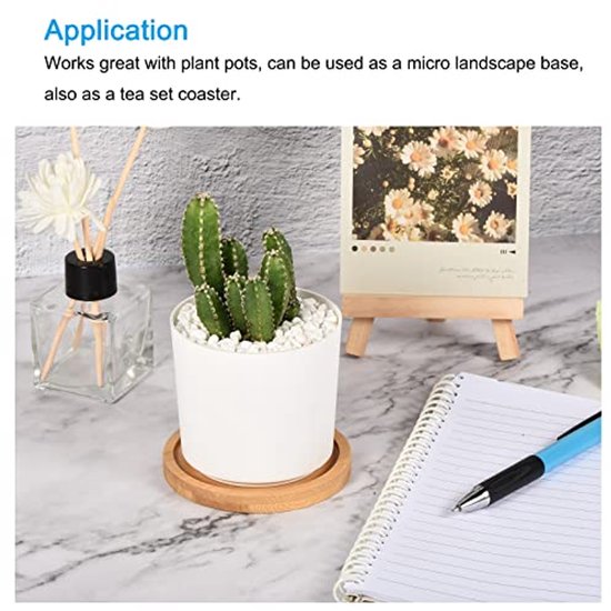 2 Pcs Flower Pot Coasters, 13cm Outer Diameter Bamboo, Round Flowers Drip Tray for Indoor Use — afbeelding 4