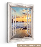 Peinture sur toile 120x160 cm - Décoration murale Plage - Vue - Coucher de soleil - Paysage - Mer - Nature - Décoration murale murale salon - Décoration chambre - Accessoires de chambre - Peintures