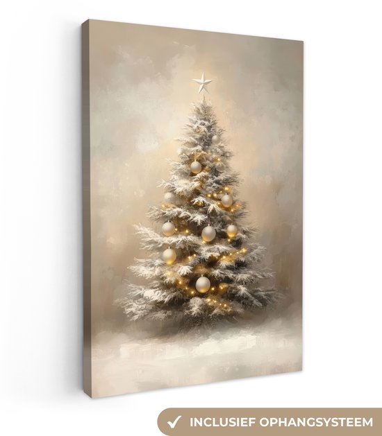 Canvas schilderij 40x60 cm - Wanddecoratie Kerst - kerstboom - Sneeuw - Art - Muurdecoratie woonkamer - Slaapkamer decoratie - Kamer accessoires - Schilderijen op canvas - Kerstdecoratie voor binnen - Kerstversiering - Kerstmis versiering