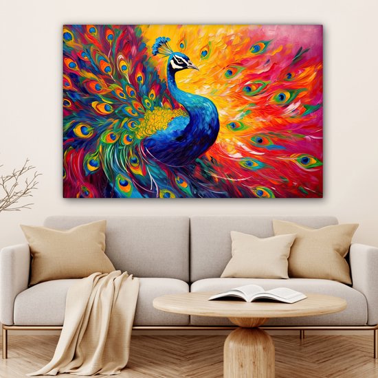 Toile Peinture Paon - Art - Peinture - Plumes de Paon - 120x80 cm - Décoration murale
