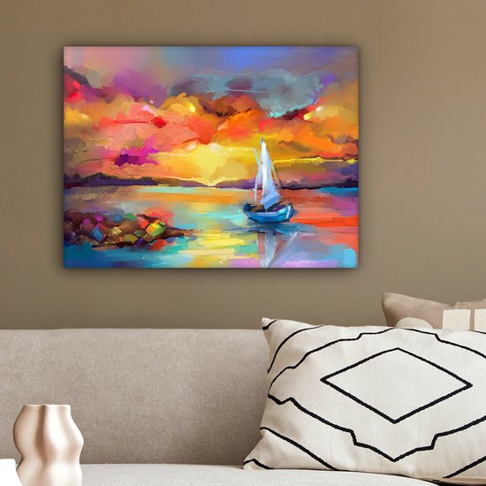 Toile - Huile - Peinture - Bateau - Nuages ​​- Couleurs - 40x30 cm - Intérieur - Peintures sur toile