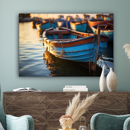 Tableau sur toile 120x80 cm - Décoration murale Bateau - Water - Port - Bois - Maritime - Décoration murale murale salon - Décoration chambre - Accessoires chambre - Peintures sur toile