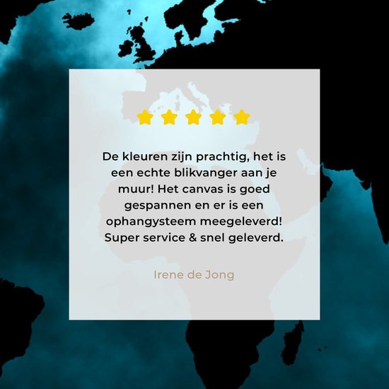 Wereldkaart Toile - 80x60 - Décoration murale Wereldkaart - Zwart - Blauw