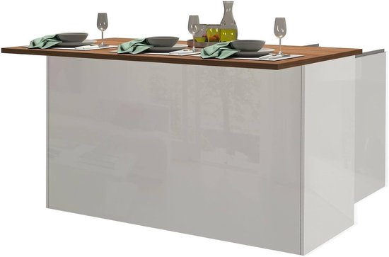 Dressoir met 3 deuren en 4 nissen, inclusief LED, wit en eiken