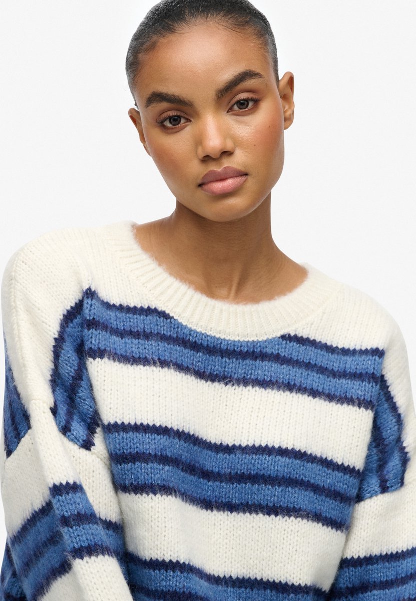 Superdry Slouchy Gestreepte Gebreide Trui Relaxed Pasvorm Dames Sweaters Gebleekte Denimblauwe Streep