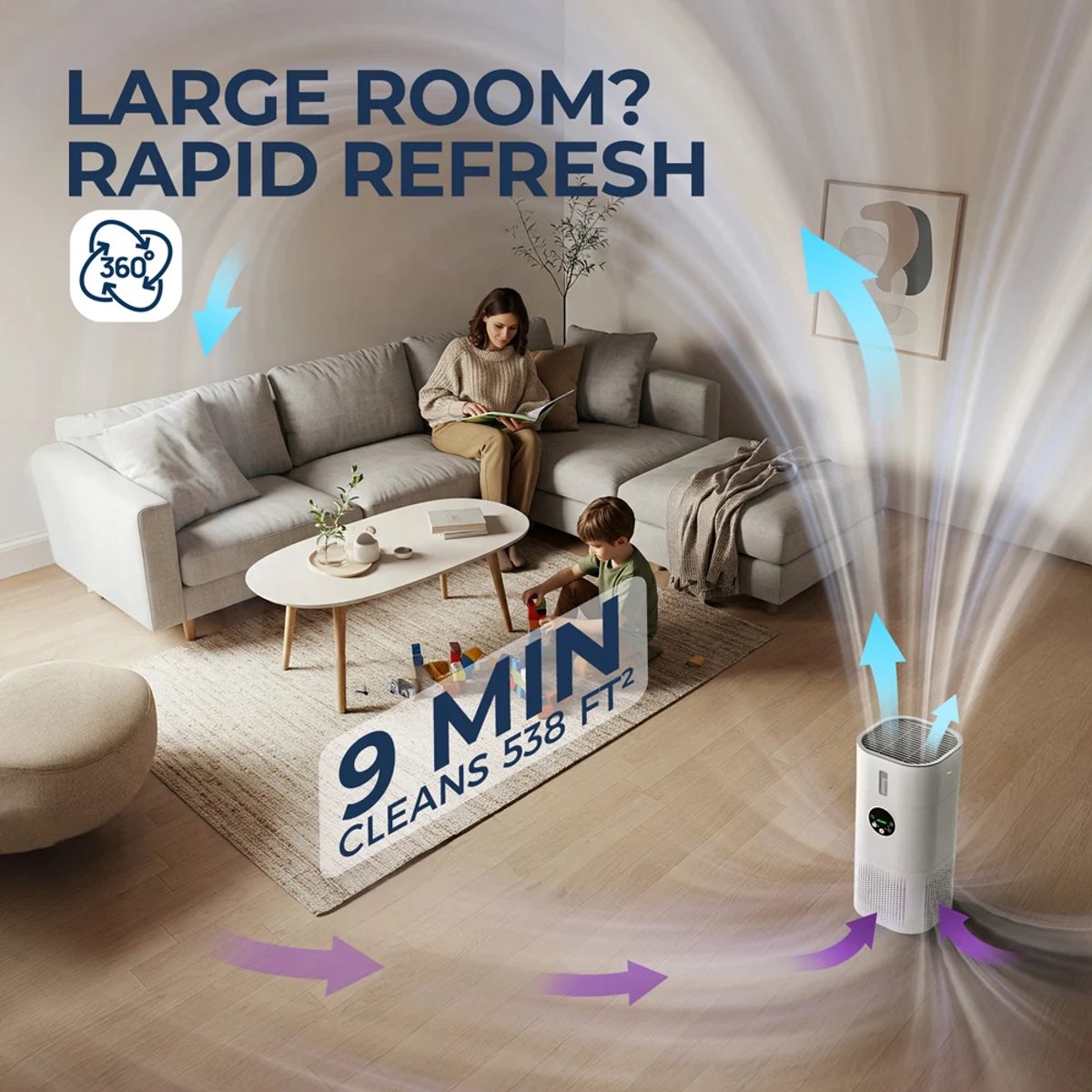 Studio Lyma Luchtreiniger - Luchtbevochtiger - Air purifier - Extra stil - Voor ruimtes van 20-50 m2 - Met vervangbaar HEPA 13 filter + koolstoffilter - Werkt tegen huisstofmijt, hooikoorts, allergie, stof - Met nachtmodus en timer — afbeelding 7
