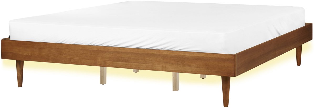 BELIANI TOUCY - Bed met LED - Lichtbruin - 180 x 200 cm - Rubberhout