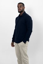 Vercate - Heren Polo Lange Mouw - Strijkvrij Poloshirt - Marine Blauw - Navy - Slim Fit - Excellent Katoen - Maat L