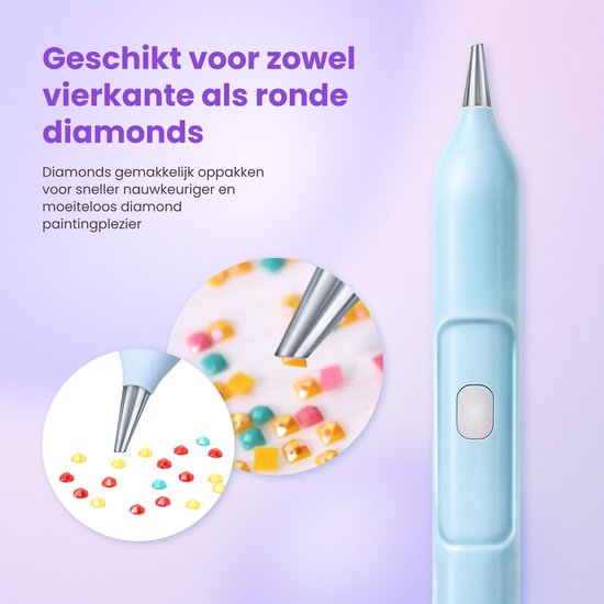 Rubye® – Stylo de Peinture de diamants électrique – Avec technologie d'aspiration – Rechargeable via USB-C – Confortable à utiliser – Pour pierres rondes et carrées – Blauw