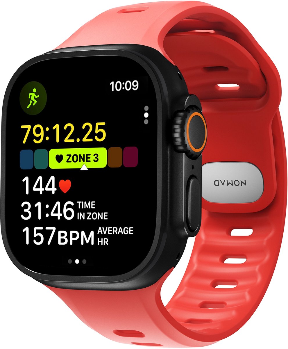 Nomad Tempo Watchband Ultra 49 mm – Veilige Pin-en-Tuck Sluiting – Duurzaam FKM Rubber – Waterdicht voor Dagelijks Gebruik - Rood