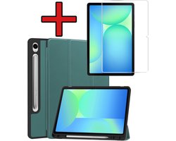 Étui pour Samsung Galaxy Tab S10 Lite, étui à rabat, coque à trois volets avec découpe, compatible avec S Pen, avec protection d'écran - Étui pour Samsung Tab S10 Lite, Bookcase - Vert foncé