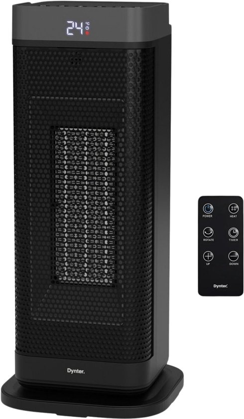Dynter Elektrische Kachel 2000W - Verwarming - Keramische Heater met timer, Afstandsbediening, oververhittingsbeveiliging, touchscreen en valdetectie - Draaifunctie - LCD-touchscreen - Extra lange kabel - Zwart (HW2002)
