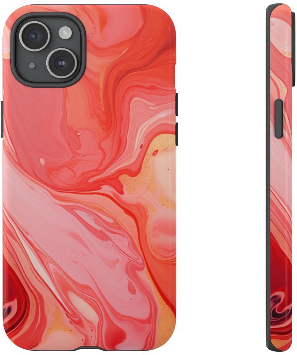 Koraalrode Abstracte Krullen – Telefoonhoesje Geschikt voor iPhone 15 Plus