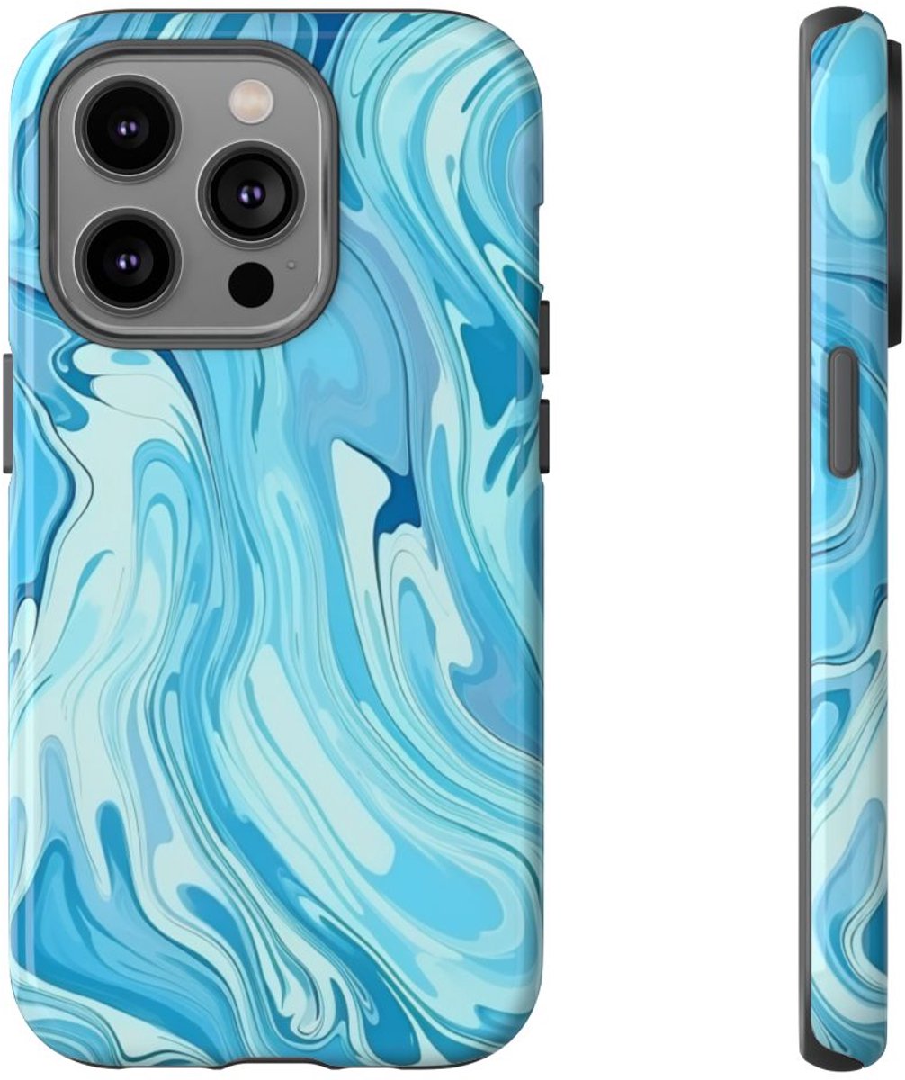Blauw Suminagashi Marmer Abstract – Telefoonhoesje Geschikt voor iPhone 14 Pro