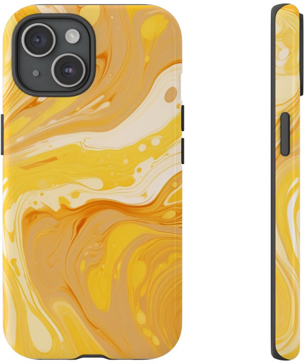 Gouden Gele Abstracte Krullen – Telefoonhoesje Geschikt voor iPhone 15