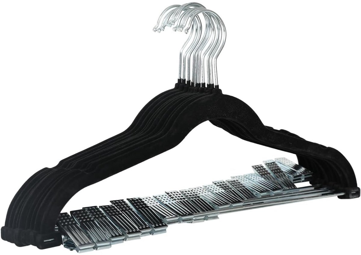 EXCITAT Kledinghanger - met clip - Antislip ruimtebesparende hanger - Kunststof - Zwart - 10 stuks