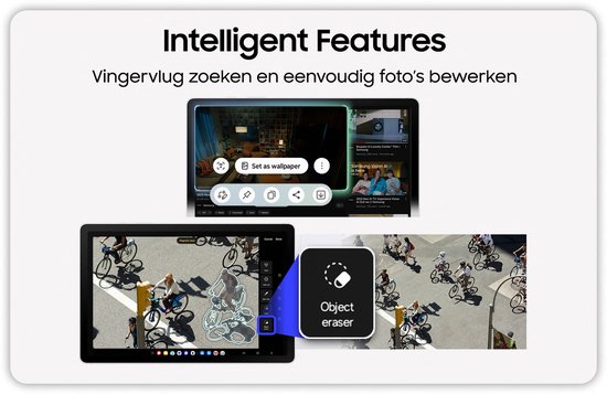 Intelligente functies: Object gum op tablet, bewerken van foto's van fietsers.