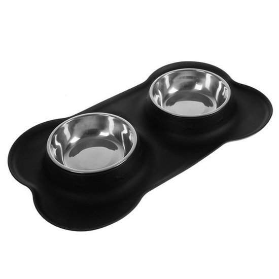 Purlov Dubbele Voerbak voor Huisdieren - Roestvrij Staal & Siliconen - 2 x 450ml - Stabiel & Hygiënisch