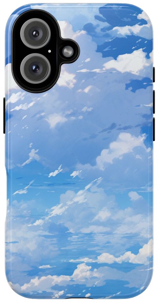 Zonnige Blauwe Lucht met Witte Wolkenpatroon – Telefoonhoesje Geschikt voor iPhone 16